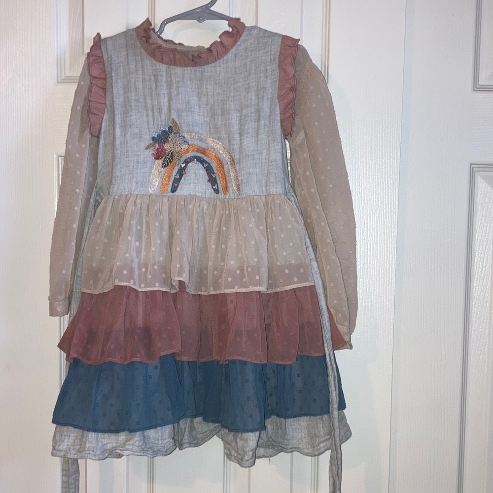 Colorful Layered Dress with Rainbow Embroidery